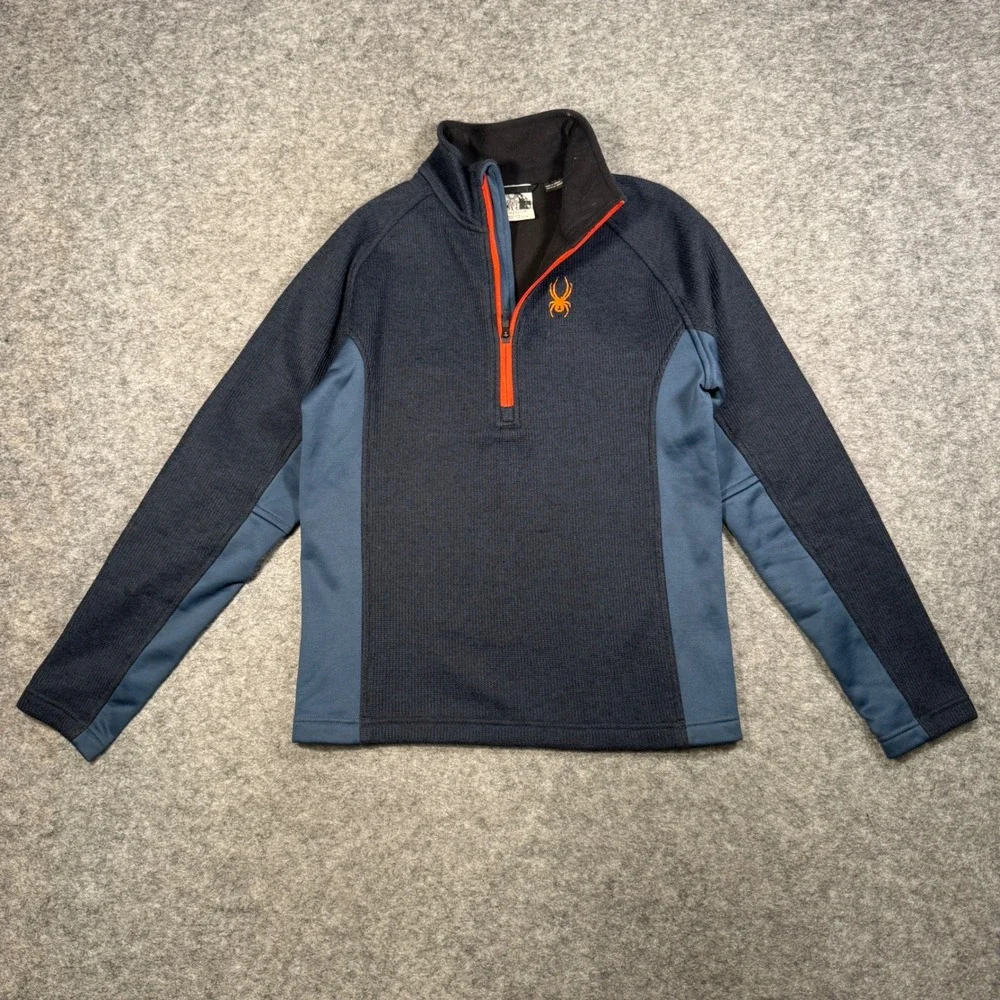 Spyder Mens Blue Waffle Knit Quarter Zip Pullover Sweater Fleece 1299048 Small